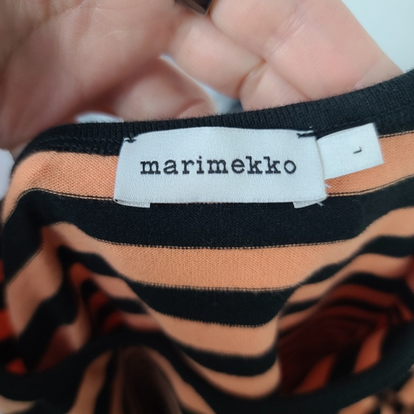 Marimekko Long-Sleeve Finland Pitkahiha 2017 T-shirt Orange and Black Stripes L - Picture 8 of 9
